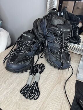 Balenciaga Black Track Sneakers with White-Trim Laces